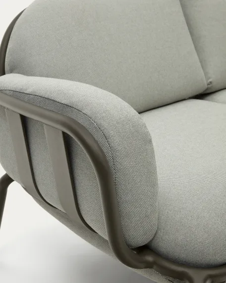 Уличный диван Joncols из серой ткани и зеленым алюминиевым каркасом 164 см