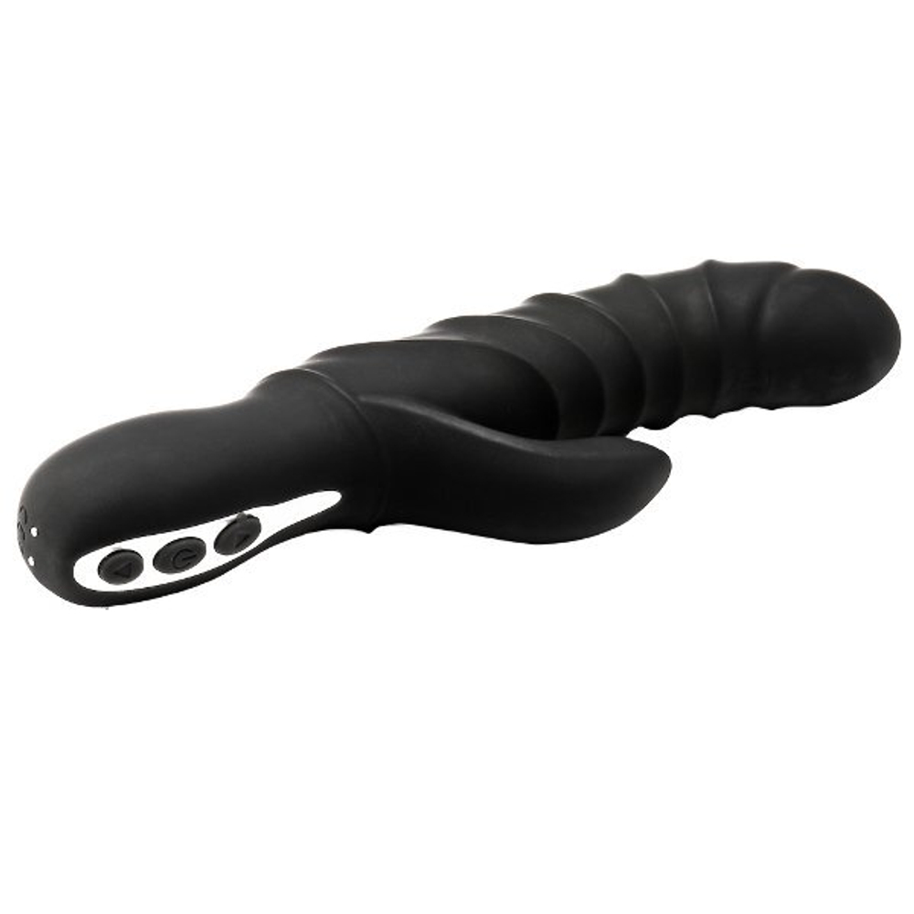 Черный вибратор-кролик с ребрышками Triton - 23 см. (Цвет: черный)