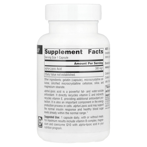 Source Naturals, альфа-липоевая кислота, 300 мг, 60 капсул