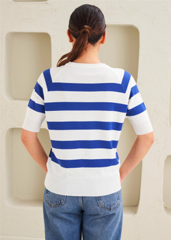 Женская футболка - Базовая, короткий рукав - 50% хлопок, 50% полиамид, Трикотаж - Голубая полоса - 41518
