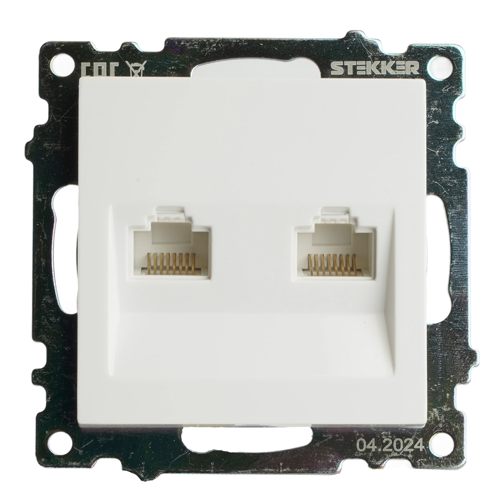Розетка компьютерная 2-местная RJ-45 (механизм) STEKKER GLS00-7109-01 , серия Катрин, белый 50003