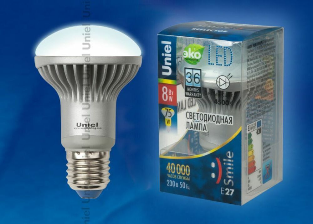 LED-R63-8W/NW/E27/FR ALS01SL Лампа светодиодная. Форма рефлектор, матовая колба. Материал корпуса алюминий. Цвет свечения белый. Серия Aluminium Smi