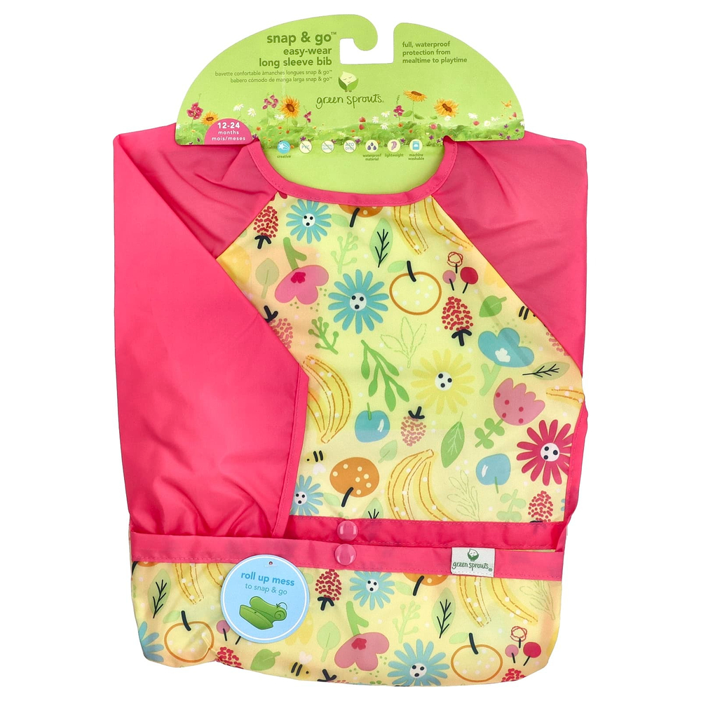 Green Sprouts, Нагрудник с длинным рукавом Snap & Go Easy Wear, от 12 до 24 месяцев, с розовыми пчелиными цветами, 1 штука