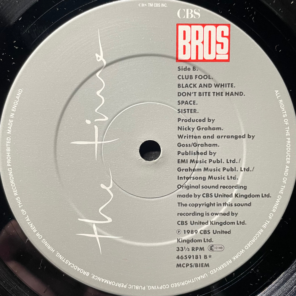 Bros ‎– The Time (Англия 1989г.)