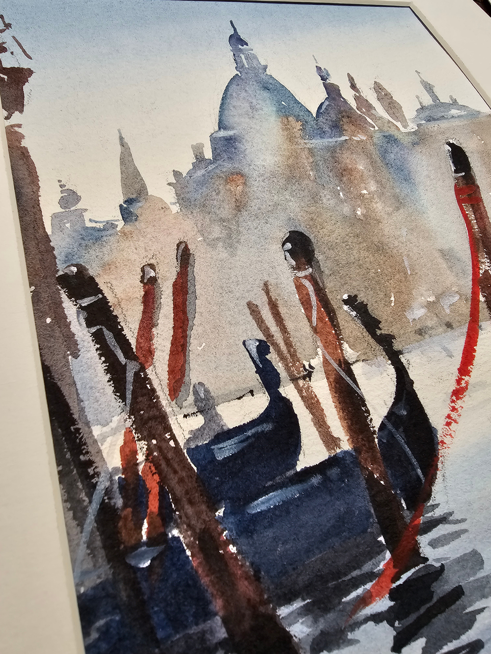 Картина авторская акварельная в паспарту 21х30 см на стену для интерьера "Венецианская романтика"