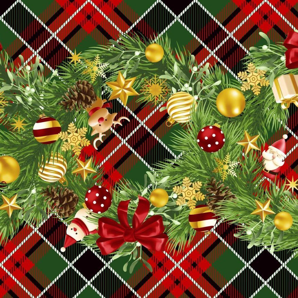 Скатерть на стол новогодняя (50*50см)-салфетка-дорожка "Еловая гирлянда" LAV ANNA LUKOSHINA