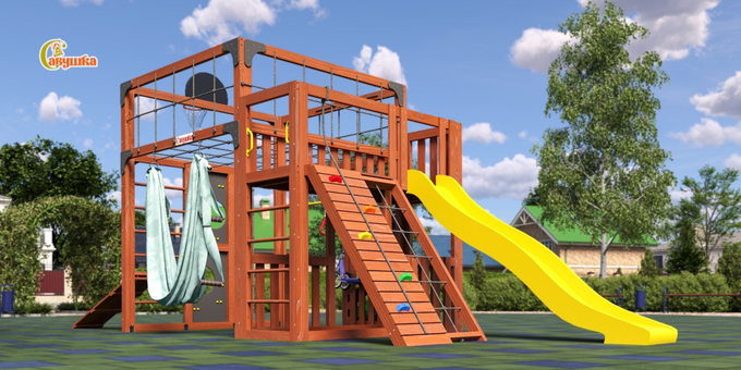 Детская площадка Савушка КУБ-3 (Махагон) с гамаком для йоги