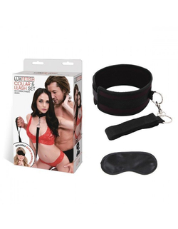 Черный ошейник с длинным поводком Collar and Leash Set