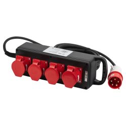 Удлинитель силовой ЭРА IND380-U-4e-5x4-5m-IP44 на 380В на каучуковой колодке 4 розетки 4xCEE 5P 5м КГ 5х4 32A IP44 | Силовые удлинители