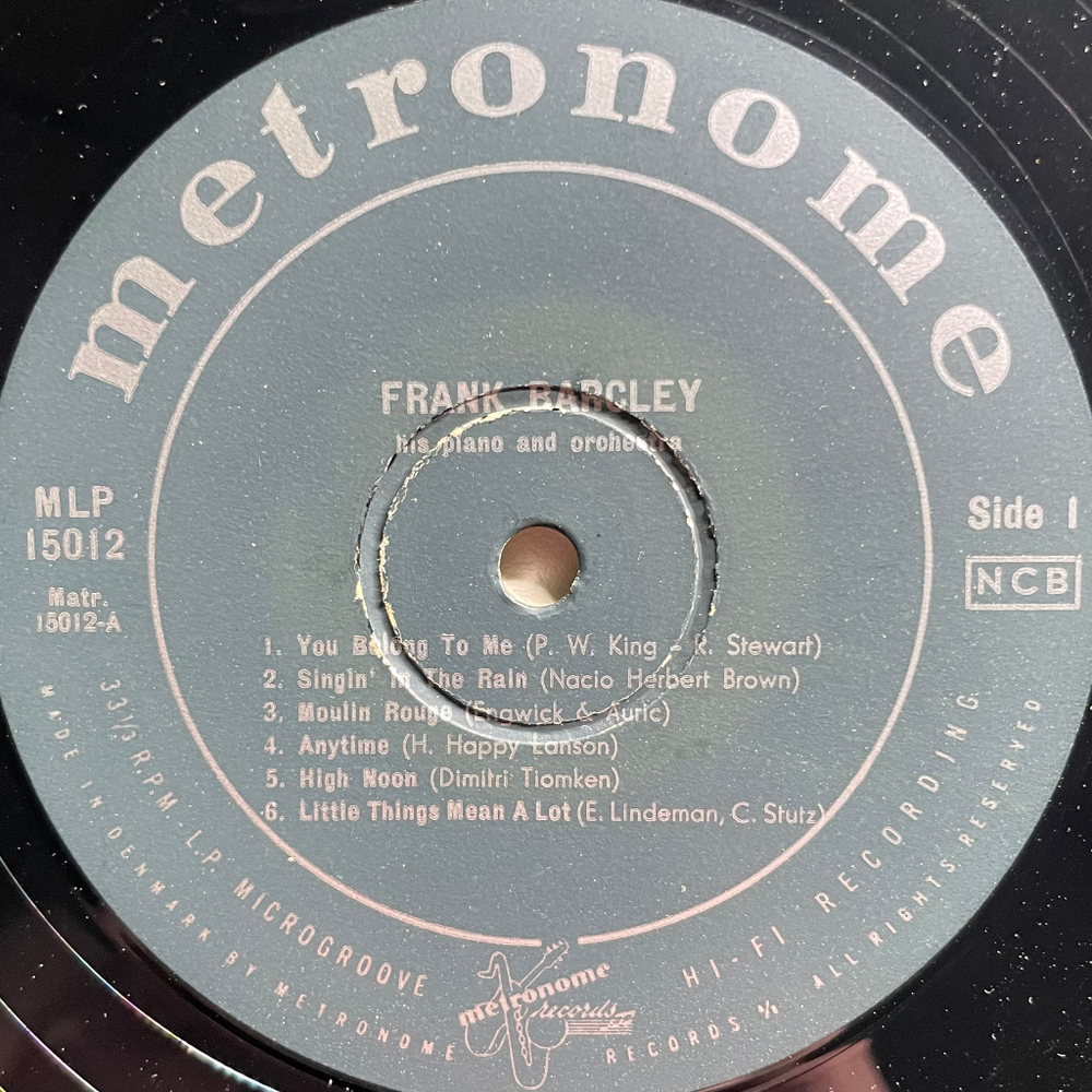 Frank Barcley And His Orchestra ‎– Hits Of Yesteryear (Дания 1958г.)