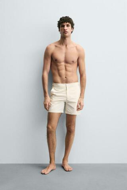 ZARA ДЛИННЫЕ ПЛАВКИ ИЗ РЕЛЬЕФНОЙ ТКАНИ, ЭКРЮ