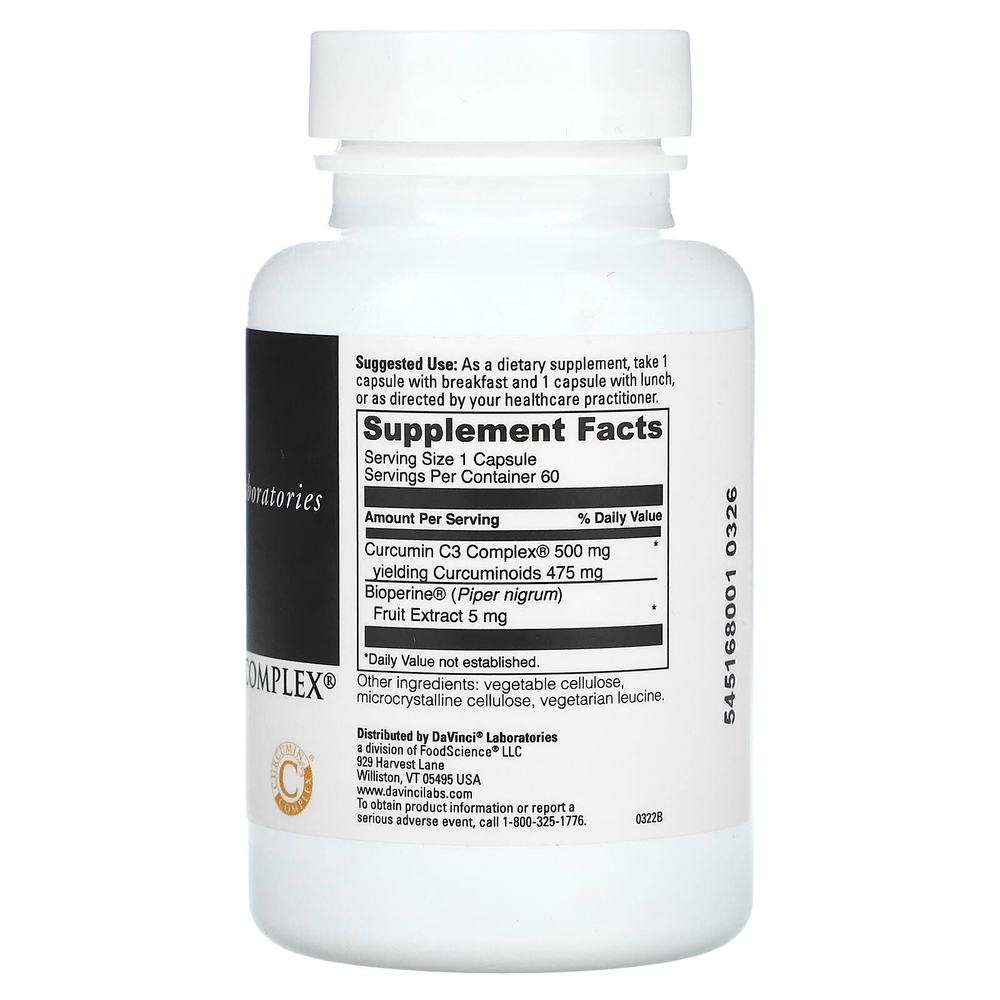 DaVinci Laboratories, Curcumin C3 Complex, 500 мг, 60 капсул