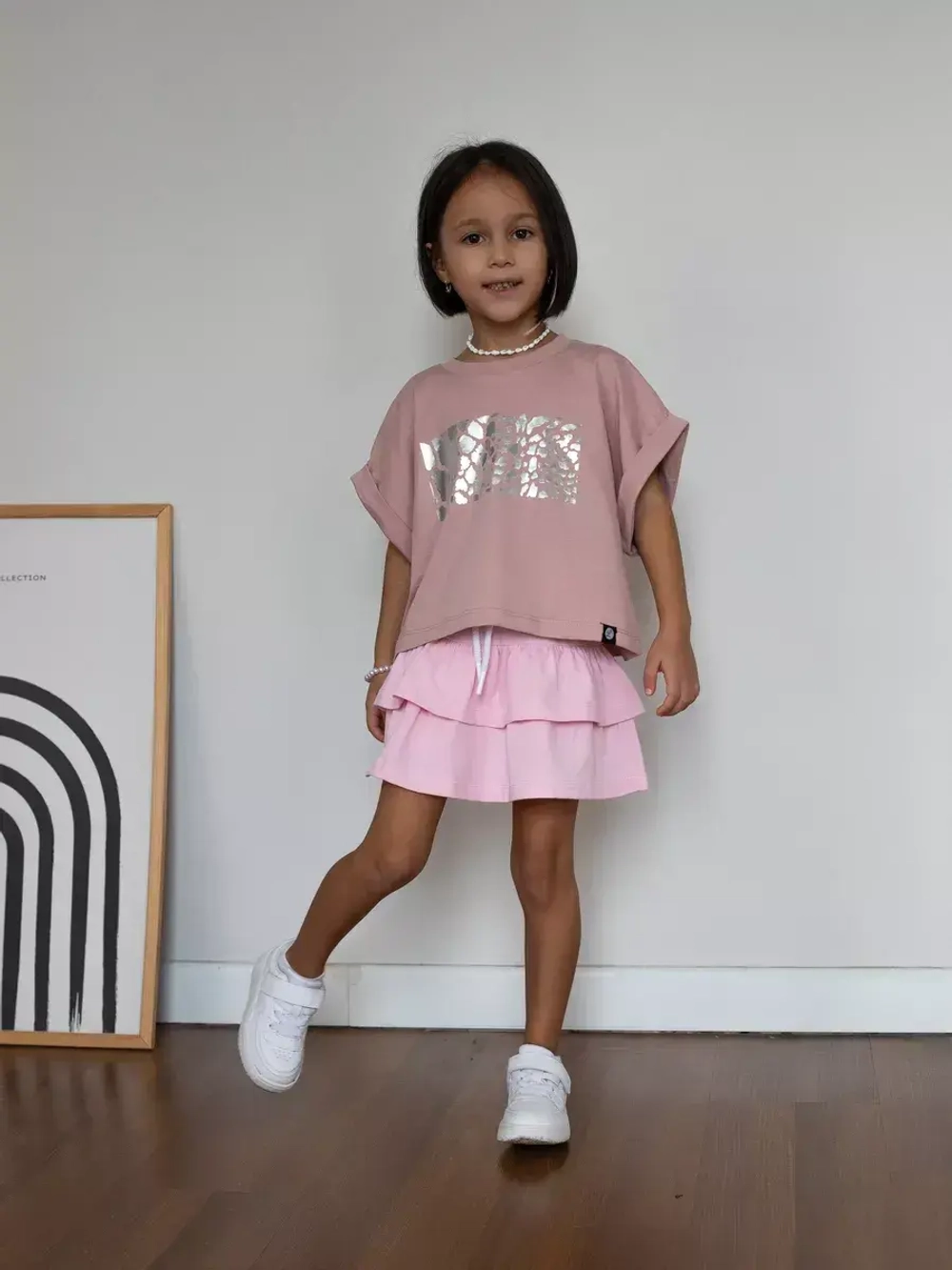 Футболка детская оверсайз укороченная с принтом