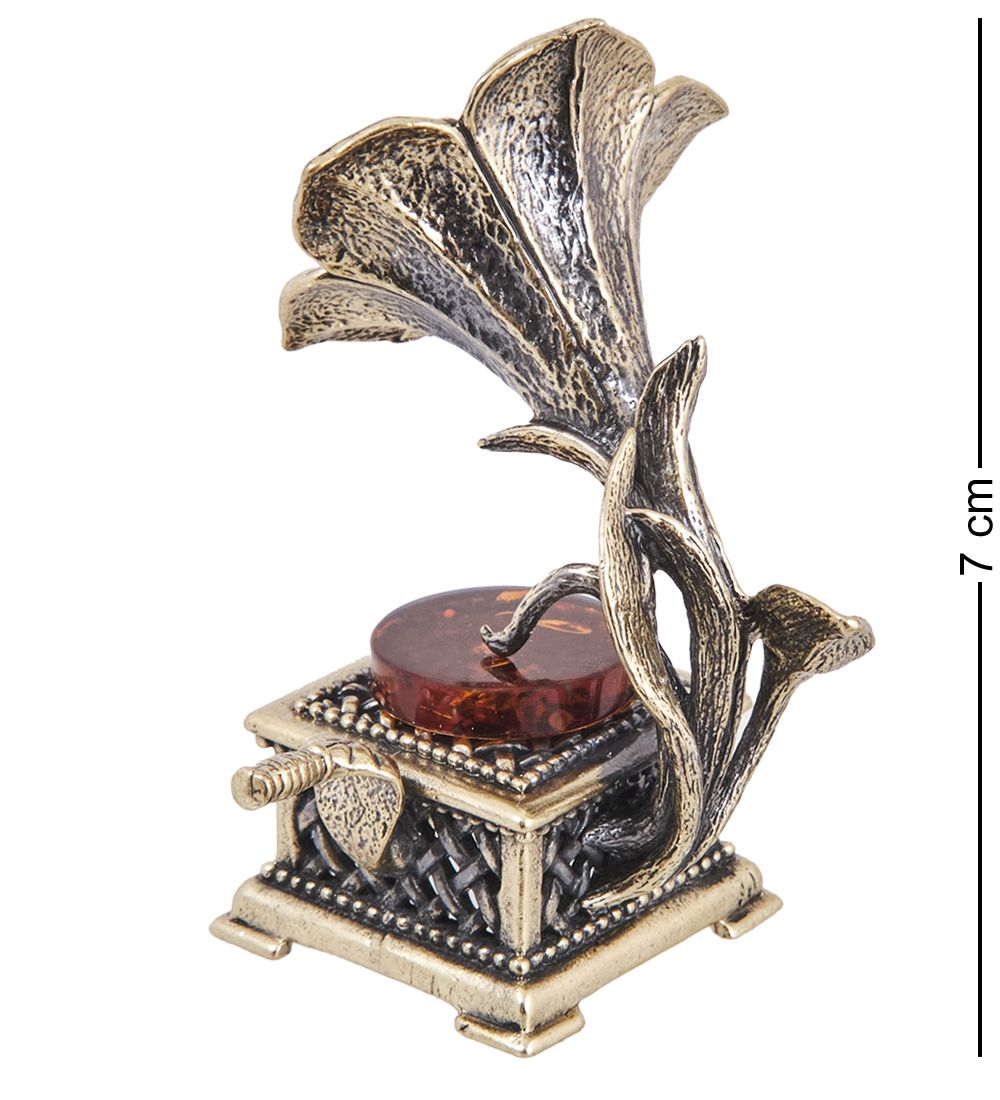 AM-4017 Фигурка «Граммофон Лилия» (латунь, янтарь)