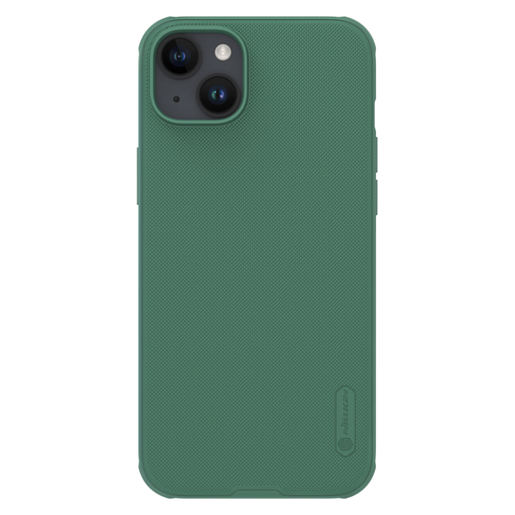 Усиленный чехол зеленого цвета (Deep Green) от Nillkin c поддержкой зарядки MagSafe для iPhone 15, серия Super Frosted Shield Pro Magnetic Case