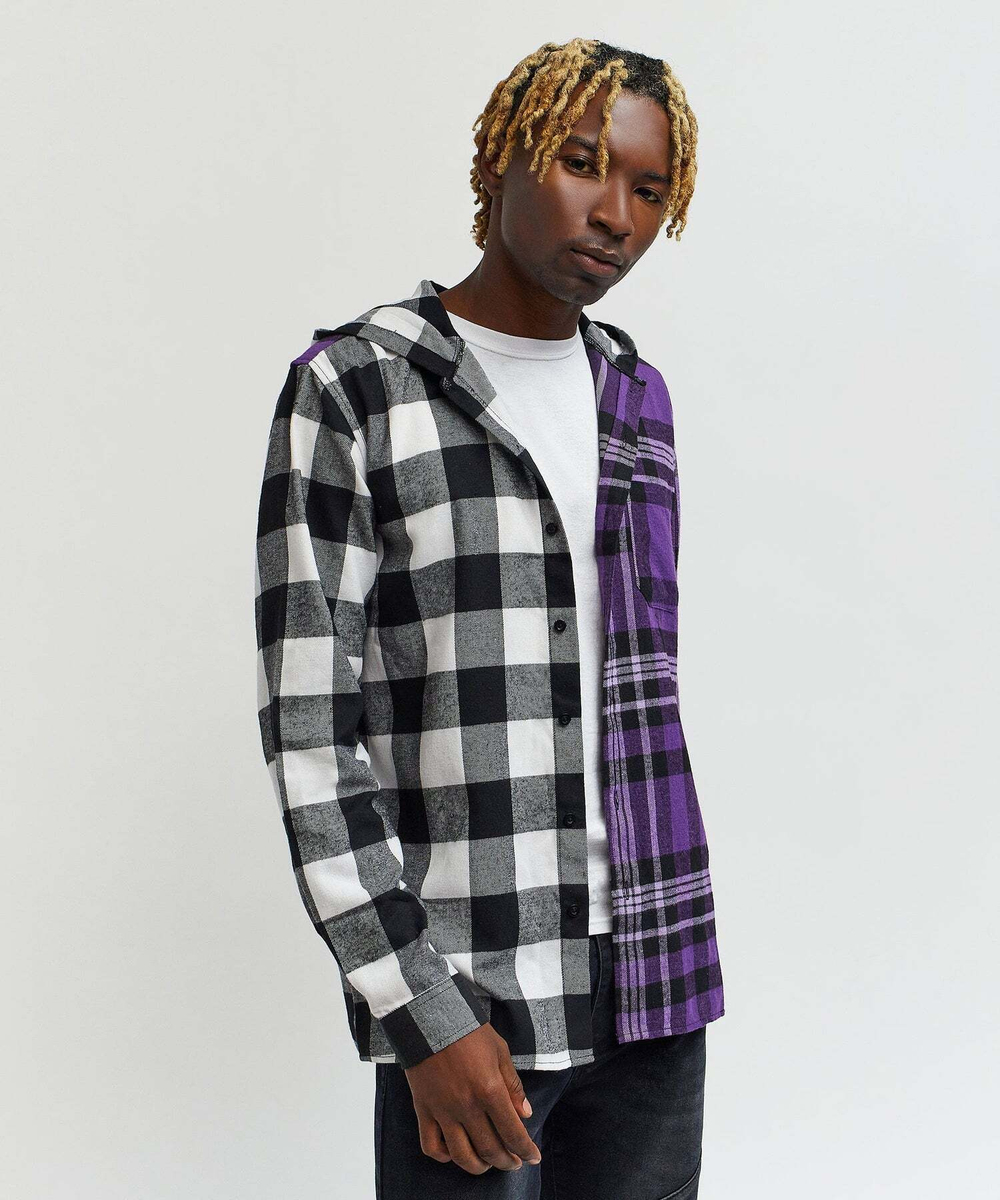 Мужская рубашка REASON Go Hard Hooded Plaid Colorblock Flannel