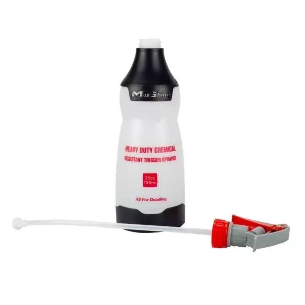 Бутылка с химостойким триггерным распылителем (черная) MaxShine, 750 мл, антискользящая резиновая опора, RTS750-B