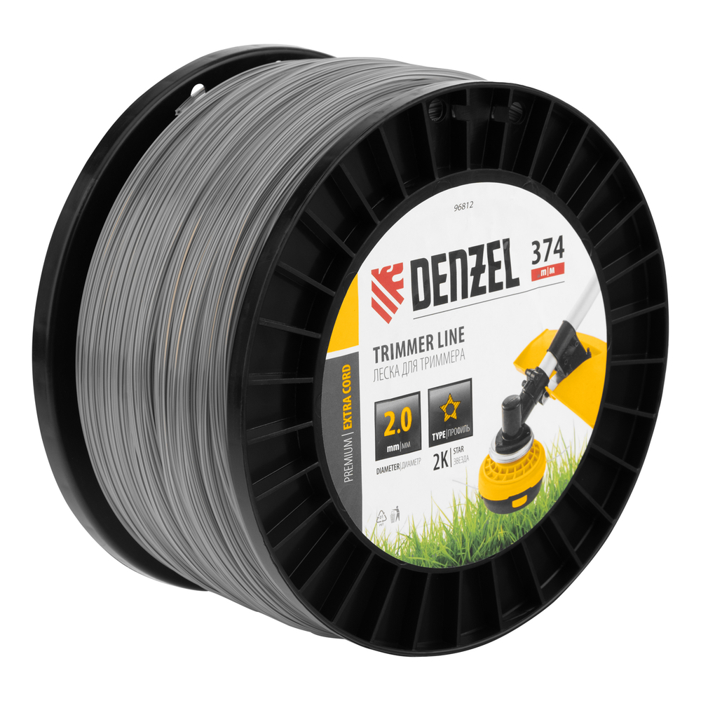 Леска для триммера двухкомпонентная звезда, 2,0мм х 374м, на DIN катушке EXTRA CORD Denzel