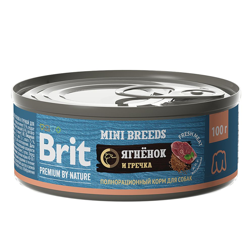 Консервы Brit Premium By Nature с ягненком и гречкой для взрослых собак мелких пород 100 г