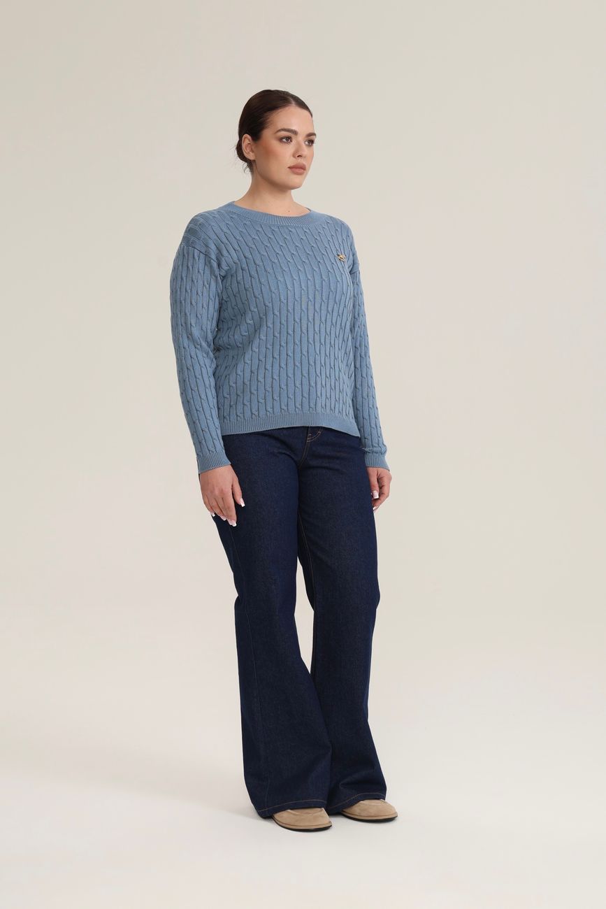 Джемпер с круглым вырезом косы, голубой