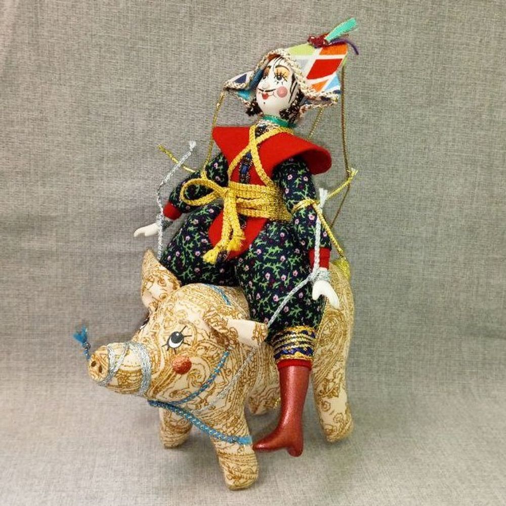 Ёлочная игрушка Клоун на поросёнке