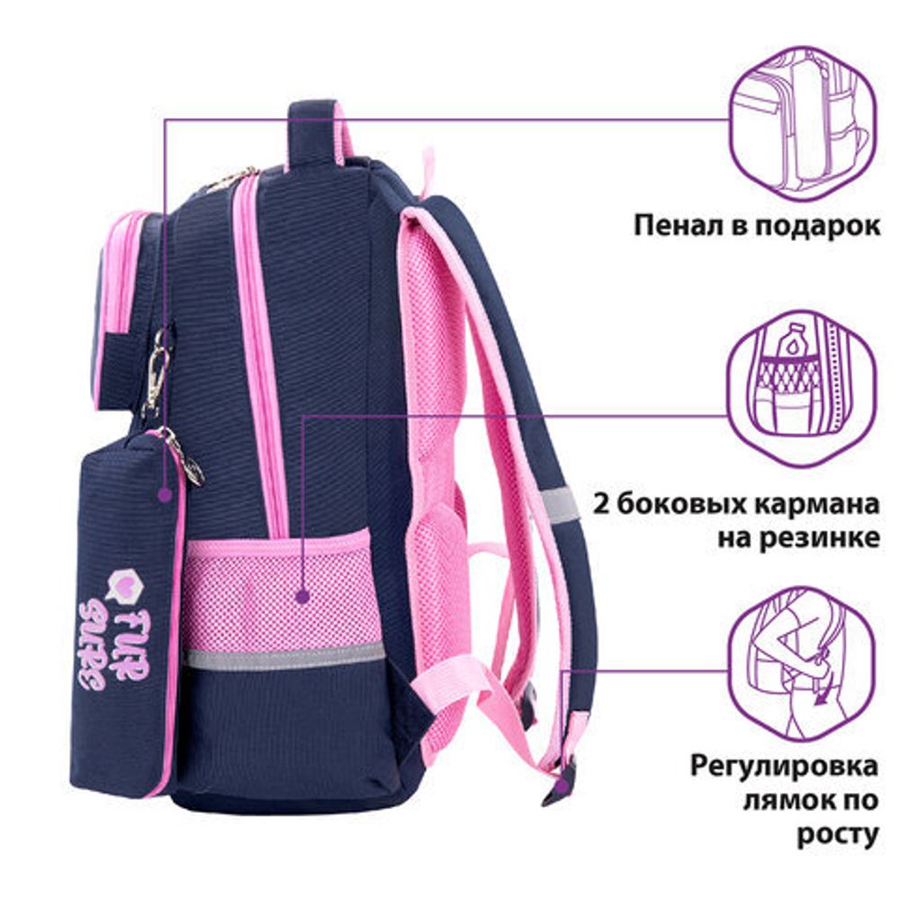 Рюкзак ЮНЛАНДИЯ COMPLETE, с пеналом в комплекте, эрго-спинка, "Nice fox", 42х29х14 см, 270664