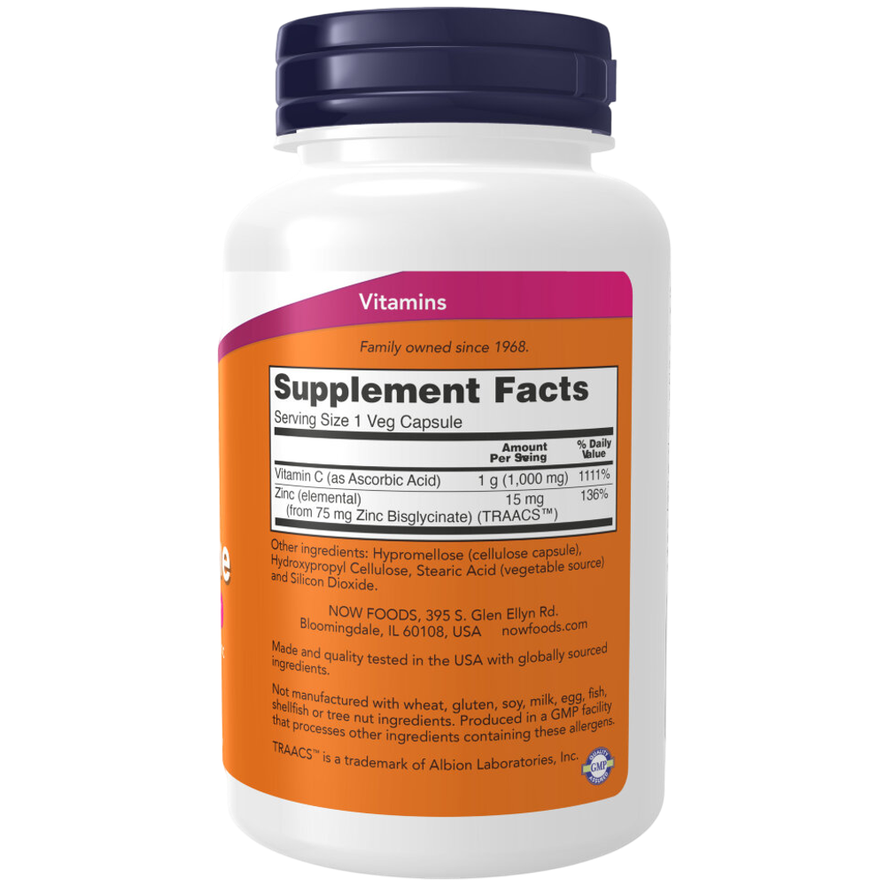 Now Foods C-1000 + Zinc Immune 90 veg capsules, Витамин C + Цинк