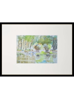 Картина авторская акварельная в паспарту 21х30 см на стену для интерьера "Верхний Царицынский пруд"