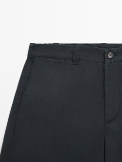 Massimo Dutti Хлопковые шорты-бермуды с декоративной отделкой на поясе, темно-синий