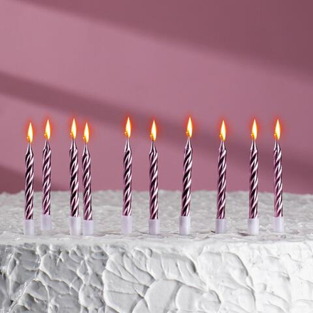 Свечи в торт "спираль", 10 шт, 7 см, розовый металлик