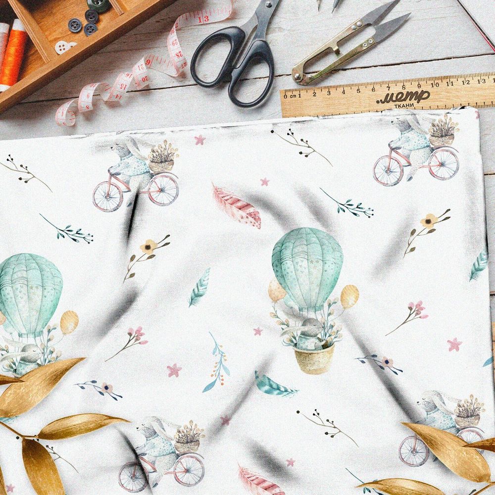 Ткань бифлекс зайцы на воздушном шаре