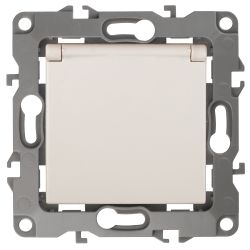 Розетка ЭРА Серия 12 12-2103-02 с заземлением 2P+E Schuko со шторками с крышкой 16A-250В IP20 слоновая кость | Эра 12