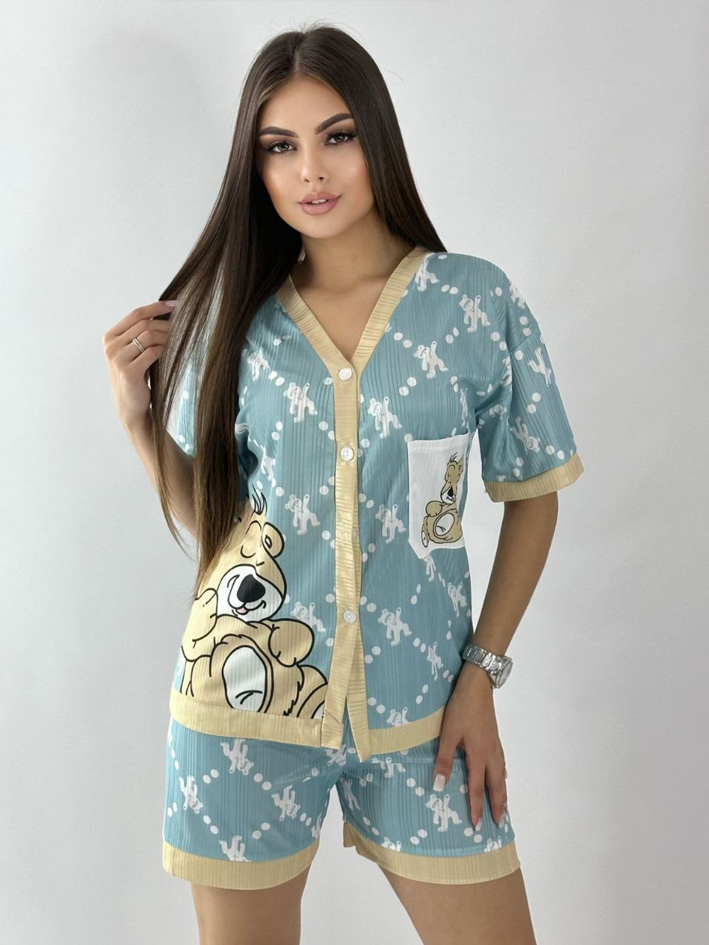 Пижама шорты+рубашка В0232(до 2xl)