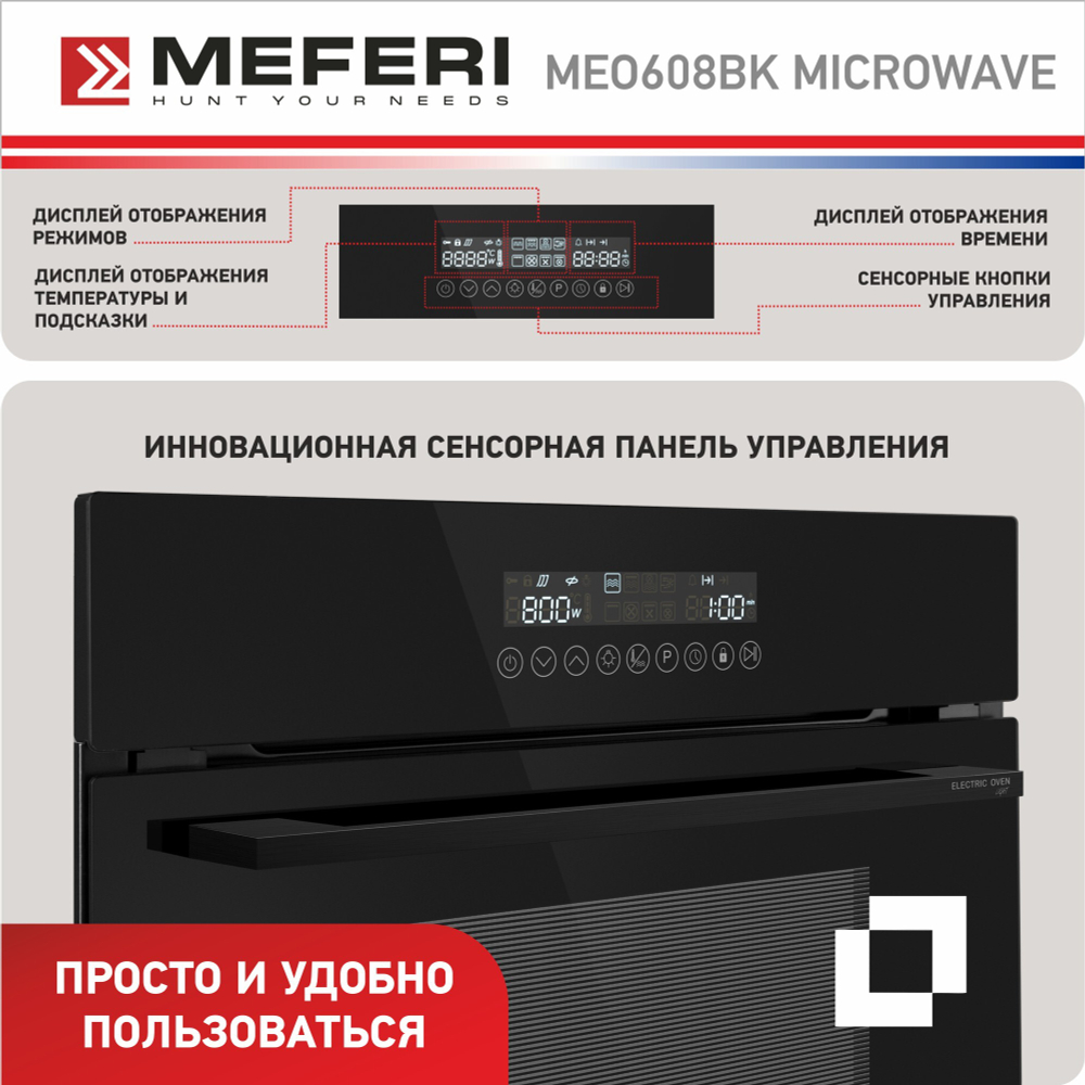 Электрический духовой шкаф Meferi MEO608BK MICROWAVE фото 2