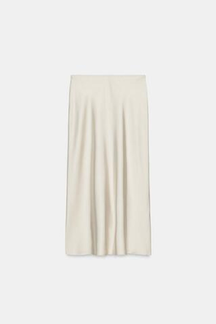 ZARA АТЛАСНАЯ ЮБКА МИДИ, ЦВЕТ ЛЬДА