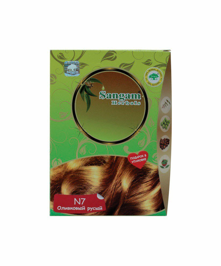 Краска для волос на основе хны Sangam Herbals Brown N7 Оливковый русый (Светло-коричневый) 50 г