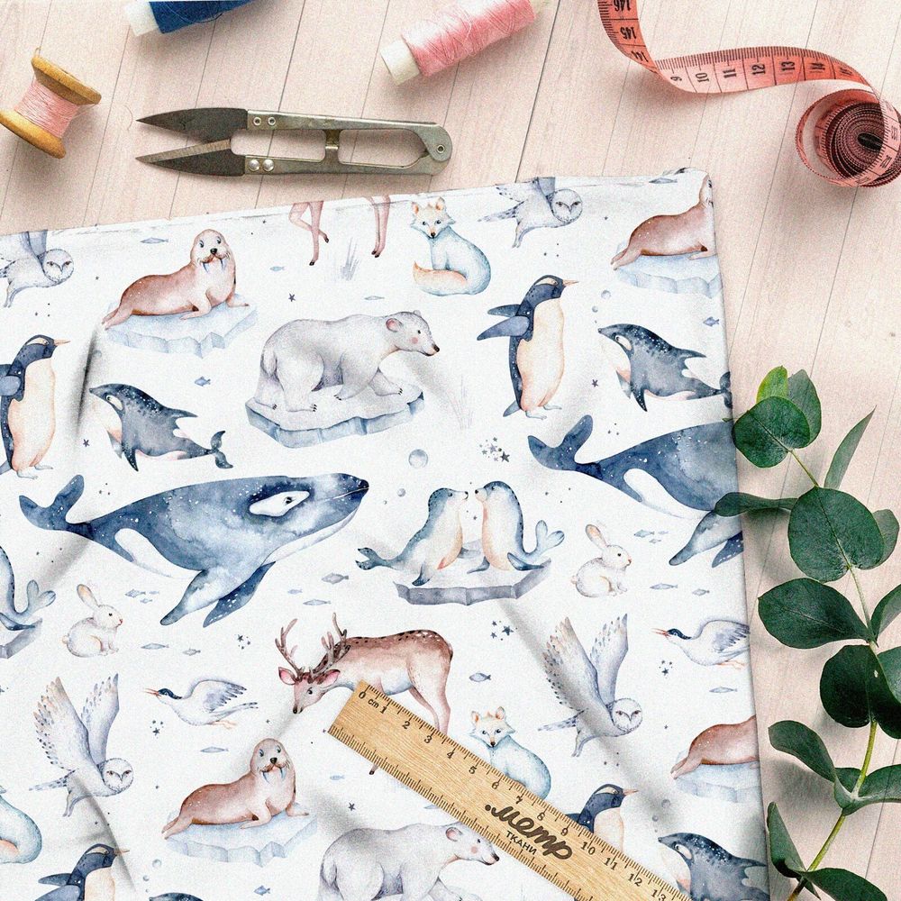 Ткань интерлок животный мир севера