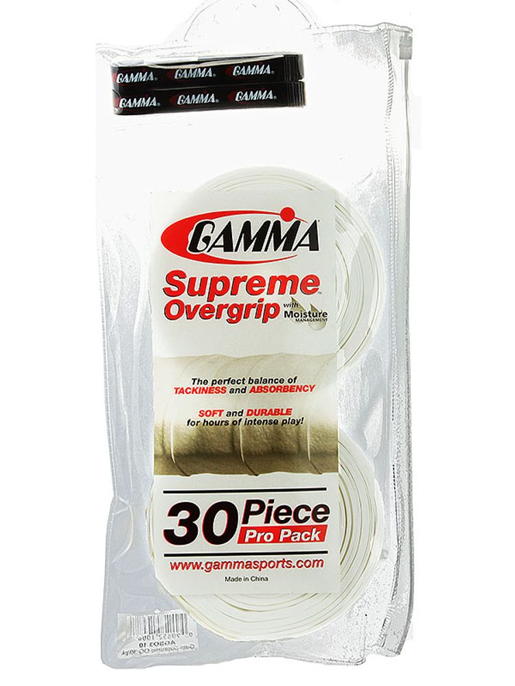 Теннисные намотки Gamma Supreme Overgrip white 30P