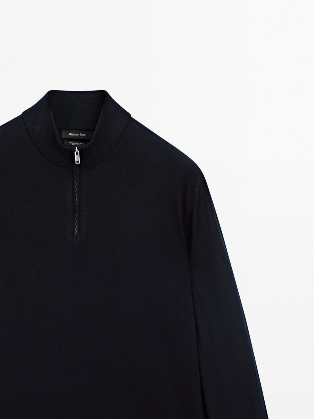 Massimo Dutti Свитер из 100% мериносовой шерсти с высоким воротником, темно-синий