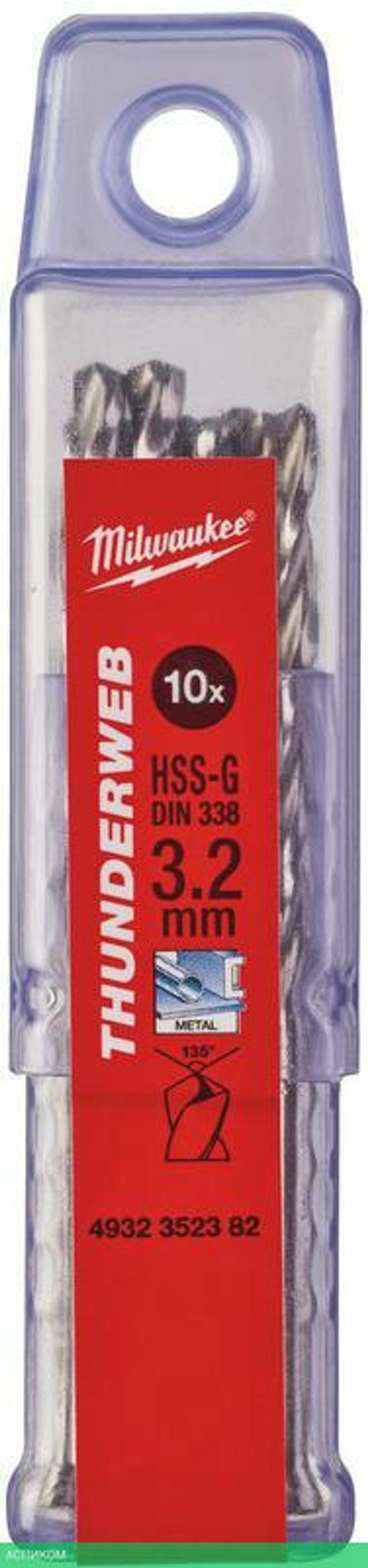 Сверло по металлу Milwaukee Thunderweb HSS-G 3.2x65мм 10шт (4932352382)