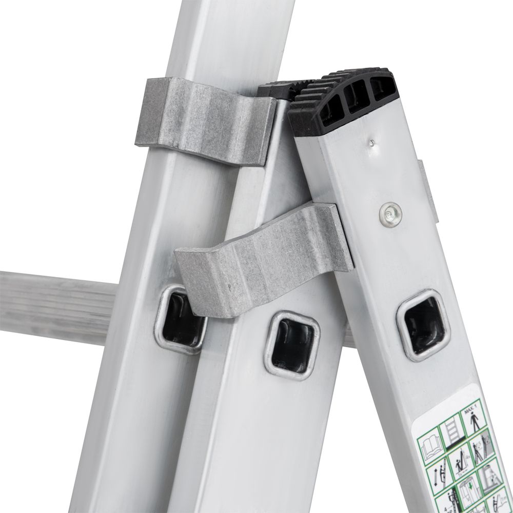 Лестница-стремянка 3 x 8 ступеней, трехсекционная Новая высота NV 1230, алюминиевая, 2,14 - 4,74 м, 46493---