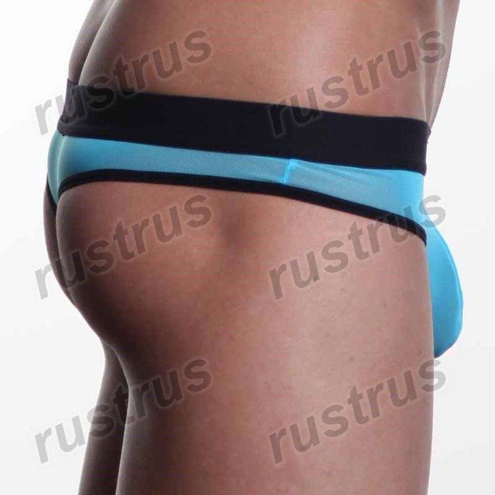 Мужские трусы стринги голубые с черной резинкой WANGJIANG WG00079