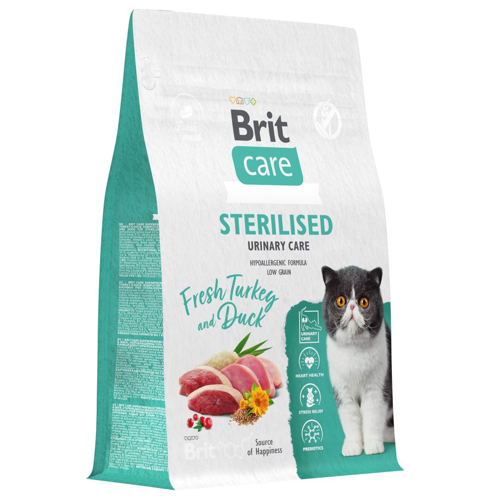 Сухой корм Brit Care Cat Sterilised Urinary Care для стерилизованных кошек профилактика МКБ с индейкой и уткой 400 г
