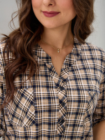 Блузка БЛ-131/клетка-бежевосиняя