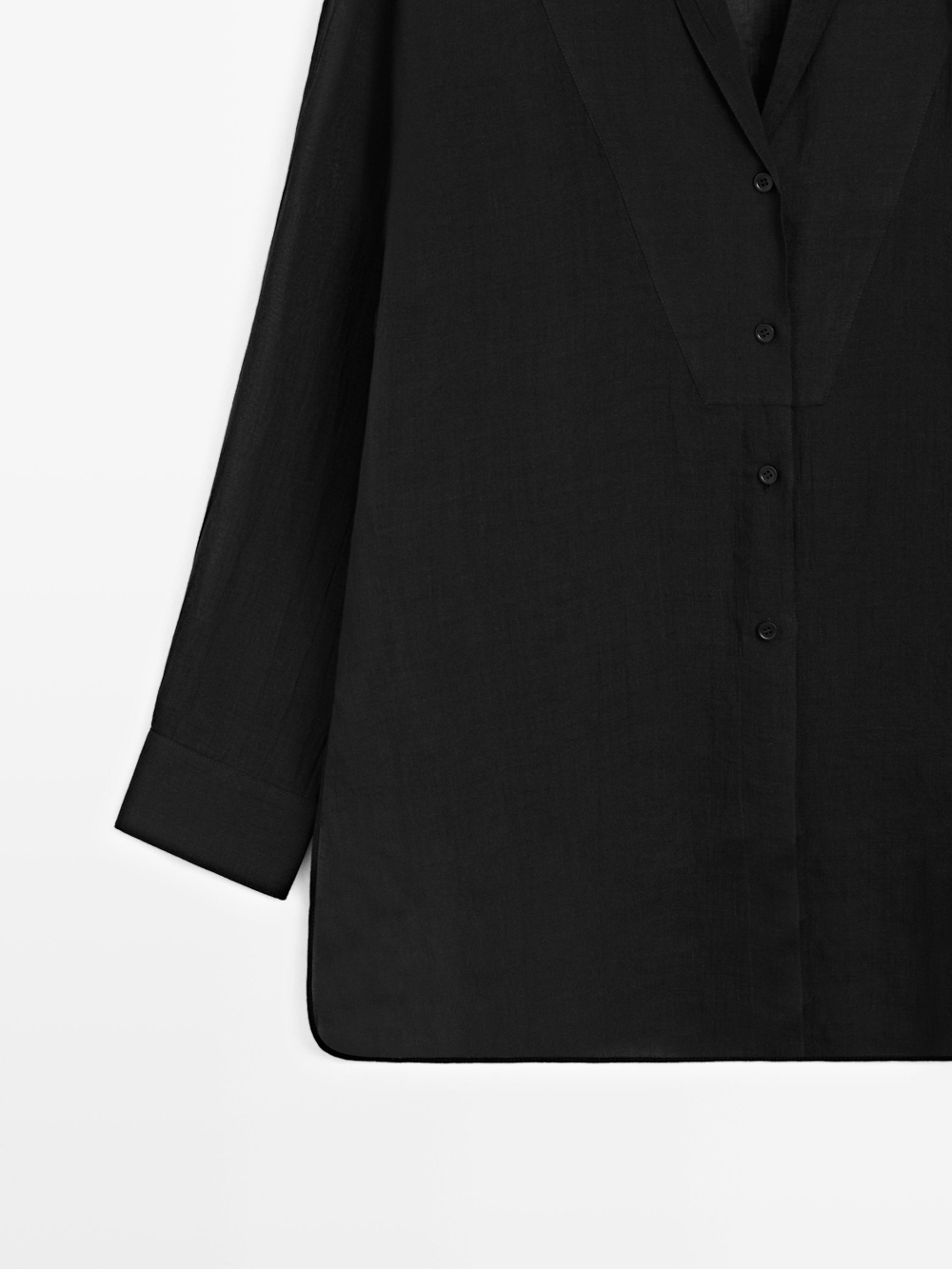 Massimo Dutti Струящаяся полупрозрачная рубашка с декоративной деталью, черный