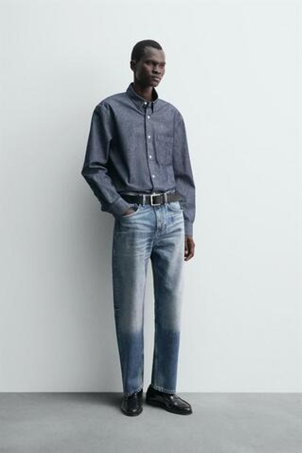 ZARA ДЖИНСЫ STRAIGHT ДЛИНОЙ ДО ЩИКОЛОТКИ, ВЫЦВЕТШИЙ СИНИЙ