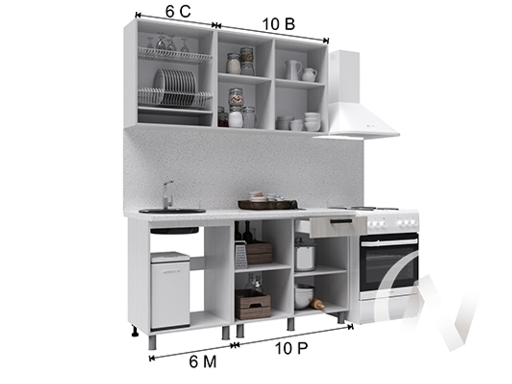 Кухня Элиана 1.6м (корпус белый/ясень анкор светлый) 26мм кастилло темный