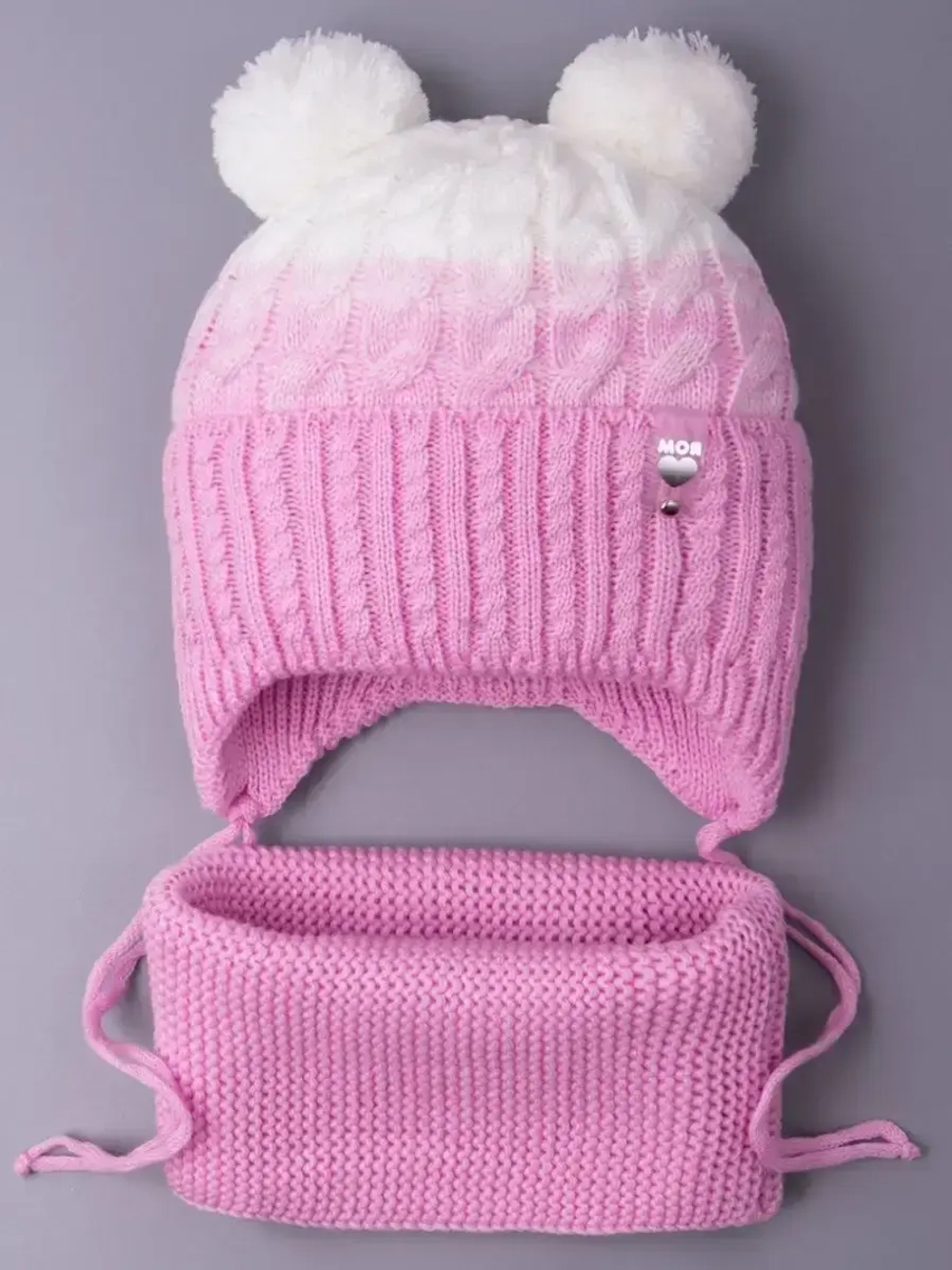 Шапка для девочки осенняя вязаная и снуд