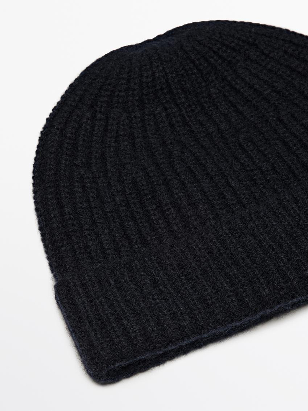 Massimo Dutti Шапка бини из 100% кашемира в рубчик, темно-синий