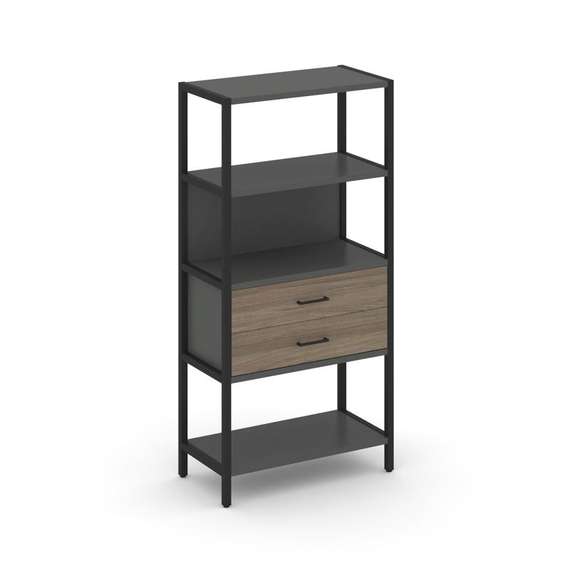 Shelf System Односекционный стеллаж четырехярусный с ящиками SN.STM-412 Антрацит/Вяз Благородный/Мет